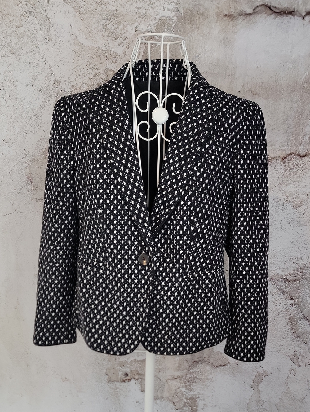 Ann Taylor Black & White Patterned Single-Button Blazer Womens Size 6